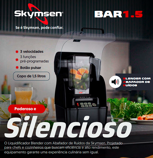 LIQUIDIFICADOR BLENDER COM ABAFADOR DE RUÍDOS ALTA ROTAÇÃO COM FUNÇÕES PRÉ-PROGRAMADAS 1,5L BAR 1.5 127V SKYMSEN - Foto 4