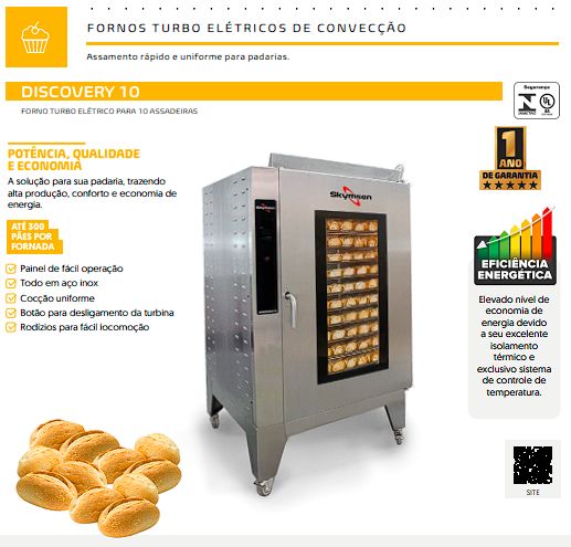 FORNO TURBO ELÉTRICO 10 ASSADEIRAS 360 PÃES DICOVERY 10 220V TRIFÁSICA SKYMSEN - Foto 2