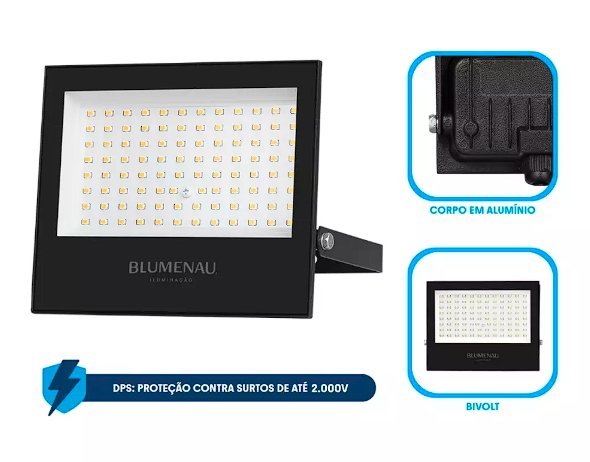 REFLETOR LED 100W 6500K IP66 BIVOLT PRETO BLUMENAU - Foto 3