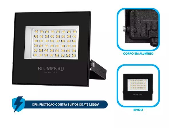 REFLETOR LED 50W 6500K IP66 BIVOLT PRETO BLUMENAU - Foto 3