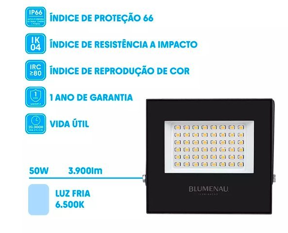 REFLETOR LED 50W 6500K IP66 BIVOLT PRETO BLUMENAU - Foto 2