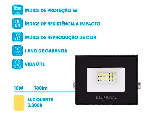 REFLETOR LED 10W 3000K IP66 BIVOLT PRETO BLUMENAU - Foto 2