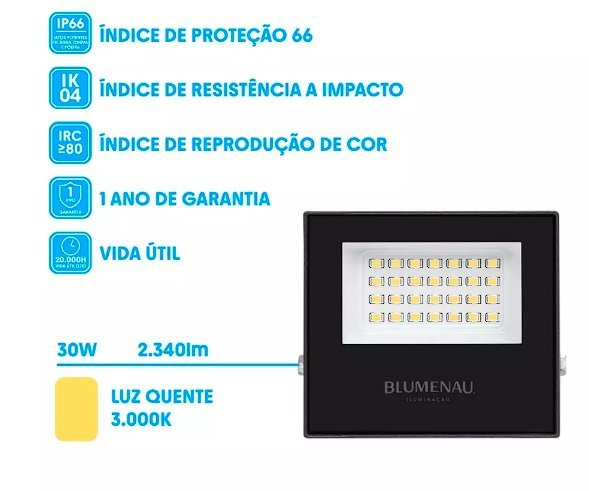 REFLETOR LED 30W 3000K IP66 BIVOLT PRETO BLUMENAU - Foto 2